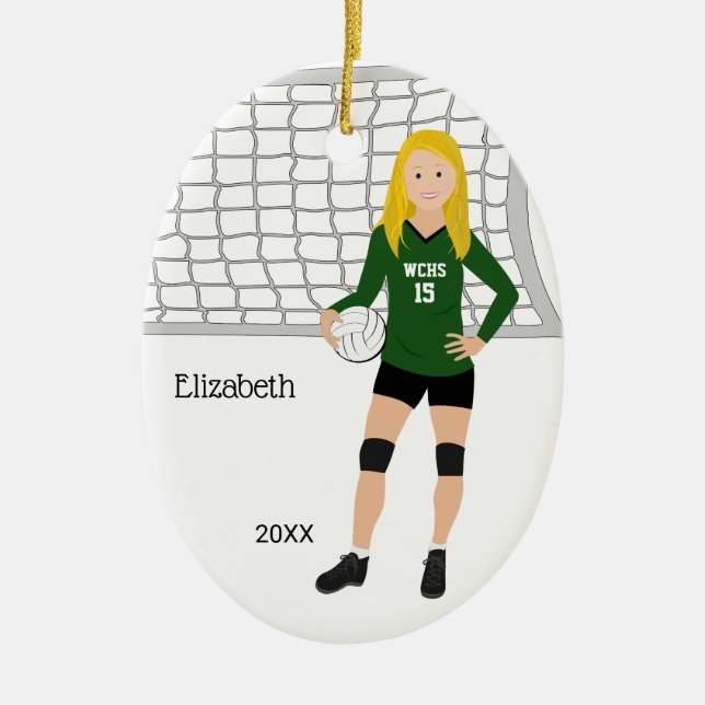 Adorno De Cerámica Voleibol femenino Brunette Verde y Negro (Frente)
