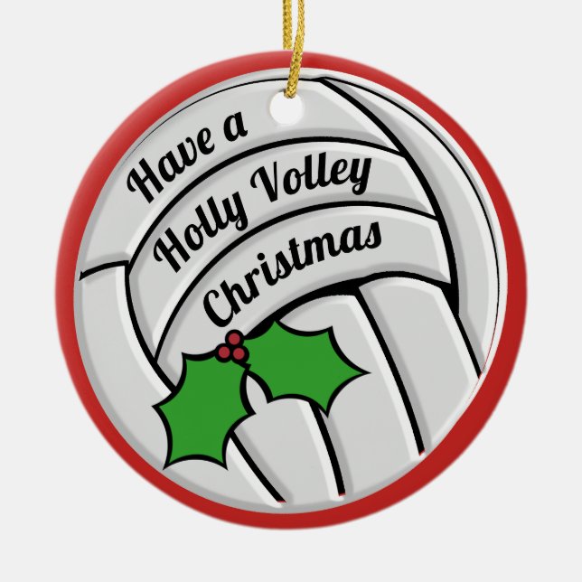 Adorno De Cerámica Voleibol Navidad Holly Volley (Frente)