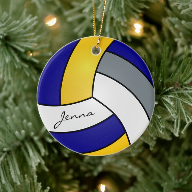 Adorno De Cerámica Voleibol personalizado amarillo, azul, blanco y gr (Árbol)