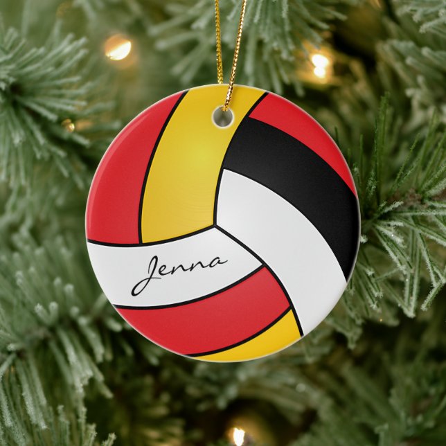 Adorno De Cerámica Voleibol personalizado amarillo, rojo, blanco y ne (Árbol)