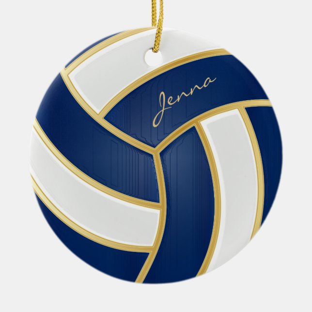Adorno De Cerámica Voleibol personalizado azul y blanco (Frente)