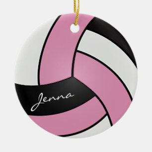 Adorno De Cerámica Voleibol personalizado rosa, blanco y negro