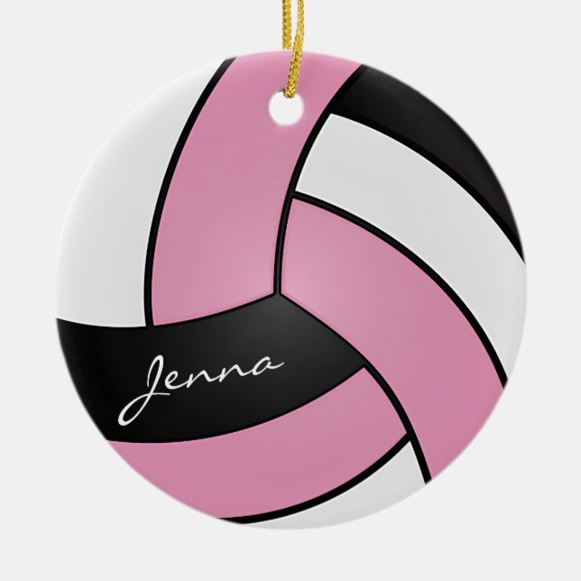 Adorno De Cerámica Voleibol personalizado rosa, blanco y negro (Frente)