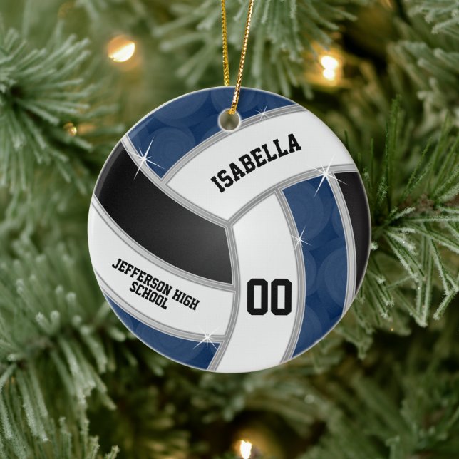 Adorno De Cerámica Voleibol plateado, negro, blanco y azul - DIY (Árbol)