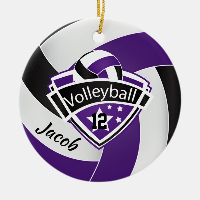 Adorno De Cerámica Voleibol púrpura, blanco y negro (Frente)