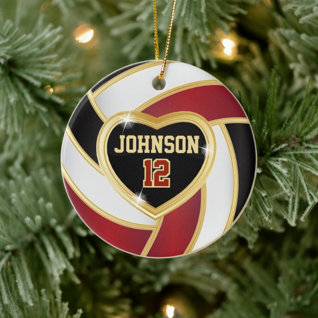 Adorno De Cerámica Voleibol 🏐 ráfagas negro, blanco y rojo marrón (Árbol)