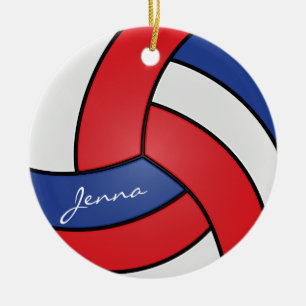Adorno De Cerámica Voleibol rojo, blanco y azul   Nombre DIY