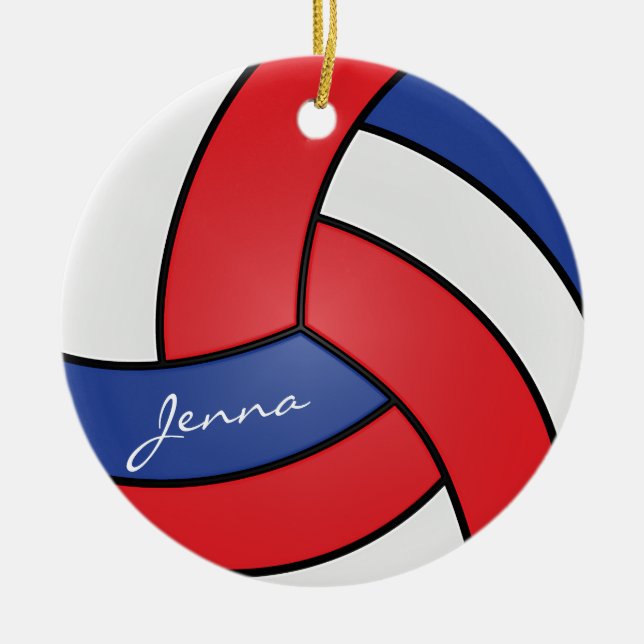 Adorno De Cerámica Voleibol rojo, blanco y azul | Nombre DIY (Frente)