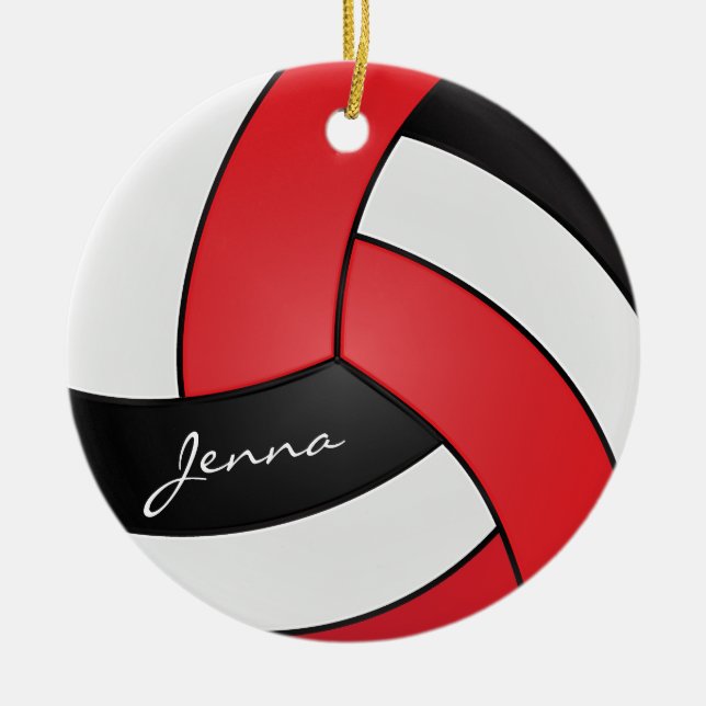 Adorno De Cerámica Voleibol rojo, blanco y negro 🏐 - Personalizar (Frente)