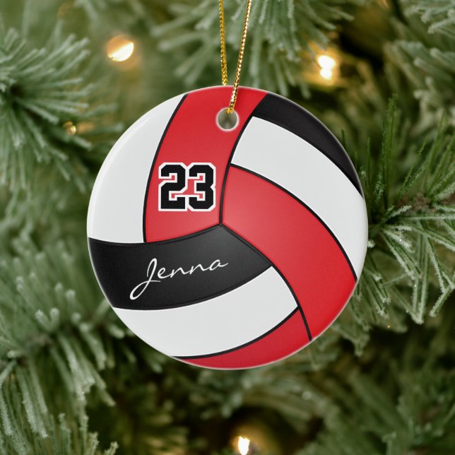 Adorno De Cerámica Voleibol rojo, negro y blanco 🏐 (Árbol)