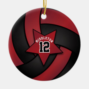 Adorno De Cerámica Voleibol rojo oscuro y estrella negra