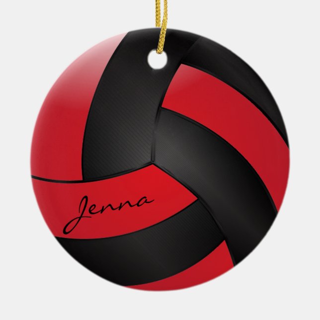 Adorno De Cerámica Voleibol rojo y negro | Nombre DIY (Frente)