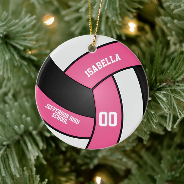 Adorno De Cerámica Voleibol rosa, blanco y negro (Árbol)