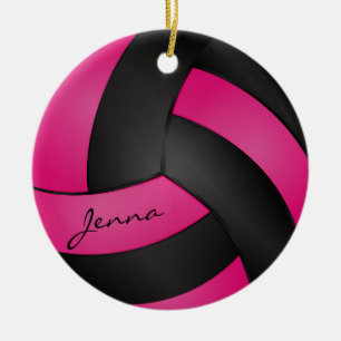 Adorno De Cerámica Voleibol rosa y negro caliente   Nombre DIY