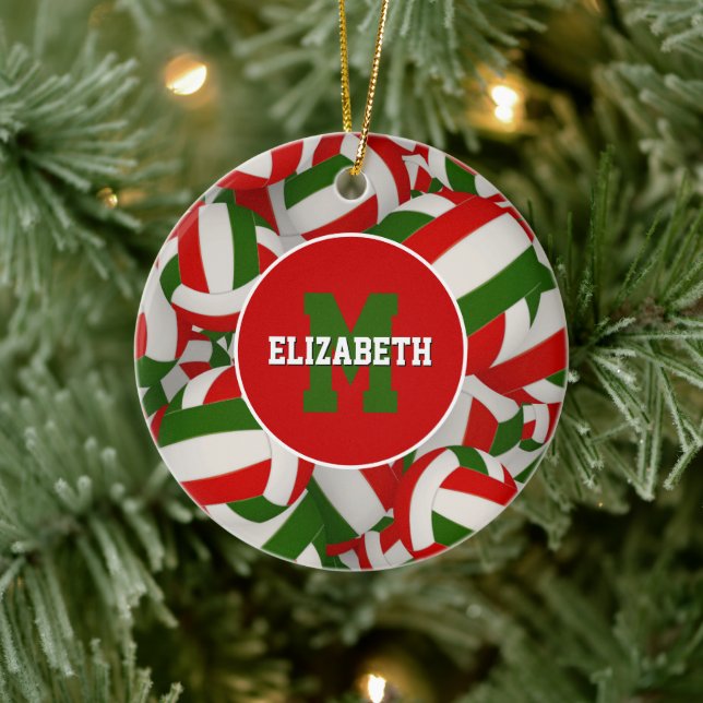 Adorno De Cerámica voleibol verde blanco rojo personalizado festivo (Árbol)