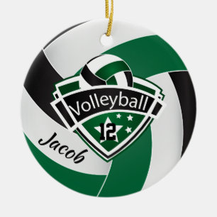 Adorno De Cerámica Voleibol verde, blanco y negro