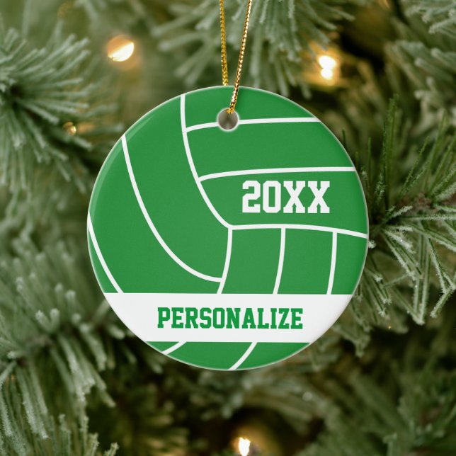Adorno De Cerámica Voleibol verde | Nombre y año del DIY (Árbol)