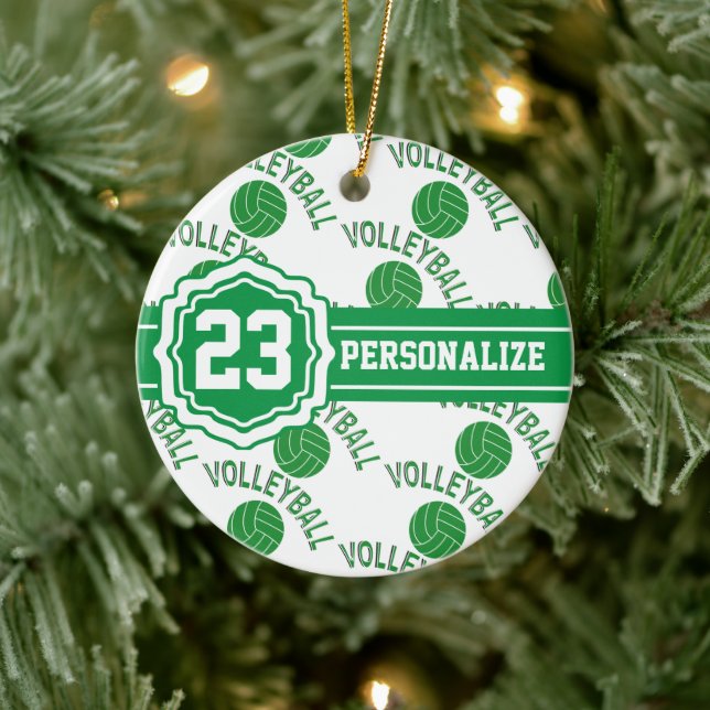 Adorno De Cerámica Voleibol verde | Nombre y número de DIY (Árbol)