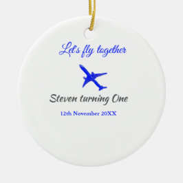 Adorno De Cerámica Volemos juntos el primer avión de cumpleaños azul