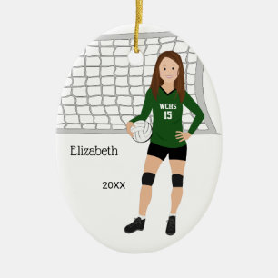 Adorno De Cerámica Volleyball Female Brunette Green & Black