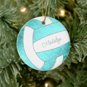 Adorno De Cerámica volleyball personalizado de turquesa brillante par
