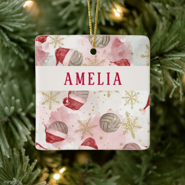 Adorno De Cerámica Volleyball Santa Hat Name Christmas   (Árbol)