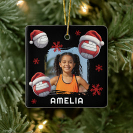 Adorno De Cerámica Volleyball Santa Sombrero Nombre Foto Navidad 