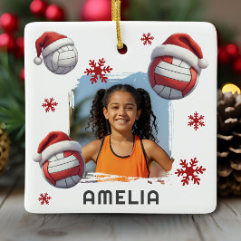 Adorno De Cerámica Volleyball Santa Sombrero Nombre Foto Navidad 