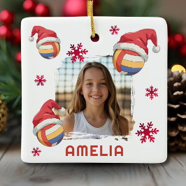 Adorno De Cerámica Volleyball Sombrero Santa Nombre Foto Navidad 