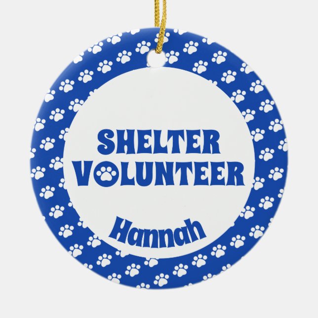 Adorno De Cerámica Voluntario azul del refugio (Frente)