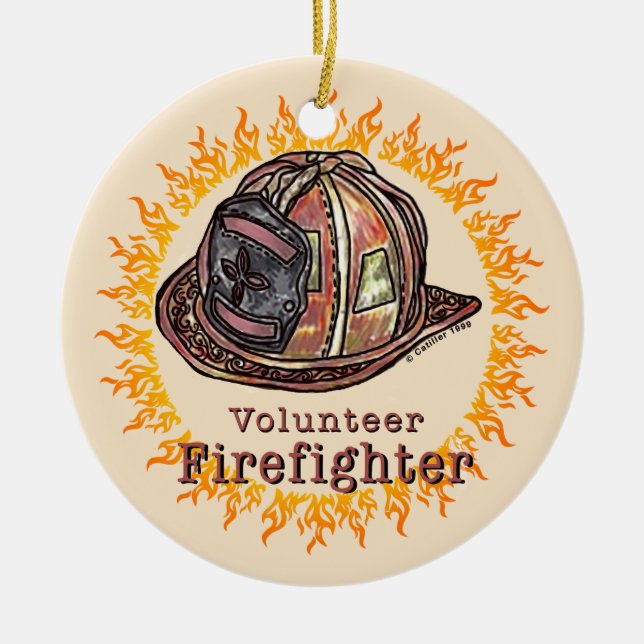 Adorno De Cerámica Volunteer Firefighter custom name Ornament (Frente)