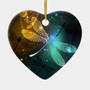 Adorno De Cerámica Vuelo de libélula luminosa verde