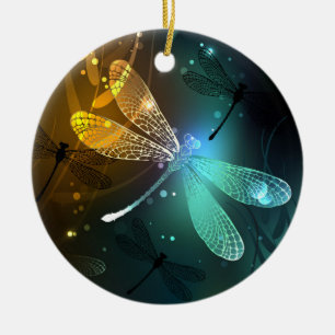 Adorno De Cerámica Vuelo de libélula luminosa verde