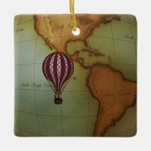 Adorno De Cerámica Vuelo en globo aerostático por mapa del hemisferi