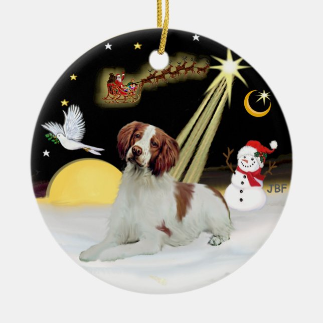 Adorno De Cerámica Vuelo nocturno - Brittany Spaniel (Frente)