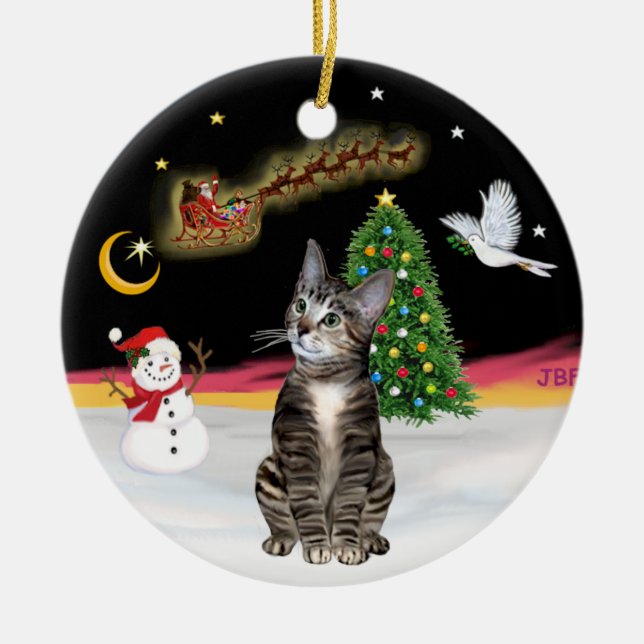 Adorno De Cerámica Vuelo nocturno - gato de Tabby marrón 2 (Frente)