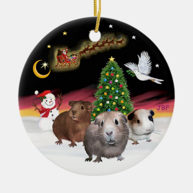 Adorno De Cerámica Vuelo nocturno - Tres cerdos de Guinea (Cavies) (Frente)