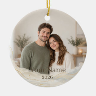 Adorno De Cerámica Wabi-Sabi Wave Custom Photo Ornament