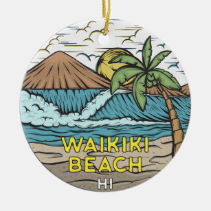 Adorno De Cerámica Waikiki Beach Hawaii Vintage