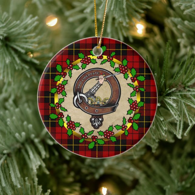 Adorno De Cerámica Wallace Clan Badge & Tartan Personalized Xmas (Árbol)