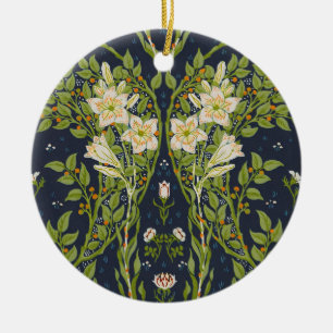 Adorno De Cerámica Walter Crane Vintage Navy Patrón de Lirio Blanco