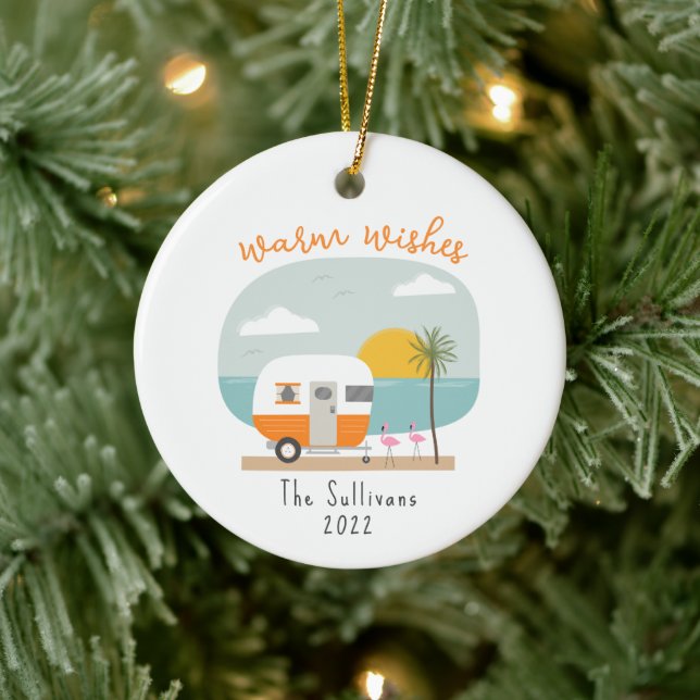 Adorno De Cerámica Warm Beach Naranja Camper Flamingo (Árbol)