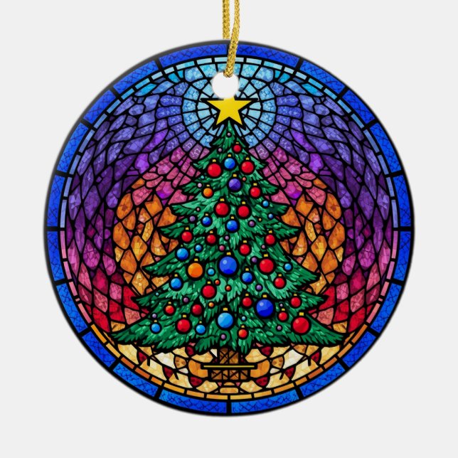 Adorno De Cerámica Warm Stained Glass Reindeer Portrait (Frente)