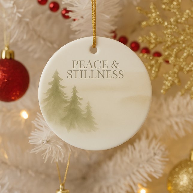 Adorno De Cerámica Warm Winter Still Ornament (Warm taupe tones and quiet holiday stillness for serene winter décor)