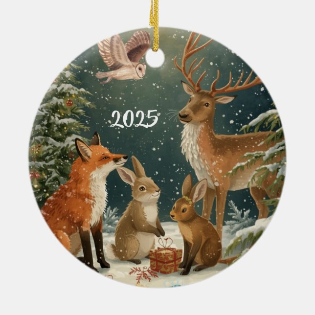 Adorno De Cerámica Warm Winter Wishes Holiday Woodland Animals 2025 (Atrás)