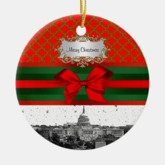 Adorno De Cerámica Washington DC Silueta Urbana Cuatrefoil Rojo Verde