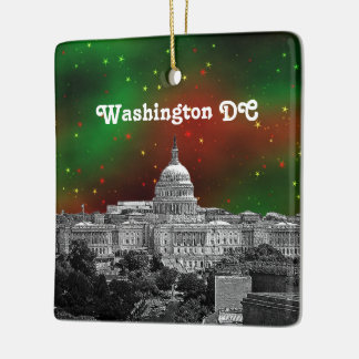 Adorno De Cerámica Washington DC Silueta Verde Rojo Cielo Estrellado 