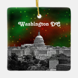 Adorno De Cerámica Washington DC Silueta Verde Rojo Cielo Estrellado 