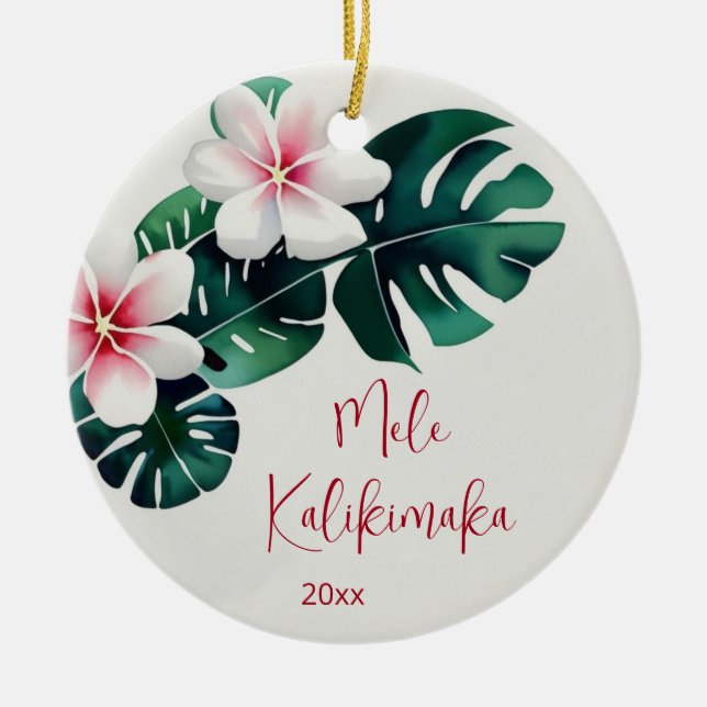Adorno De Cerámica Watercolo Tropical Mele Kalikimaka | Foto familiar (Frente)