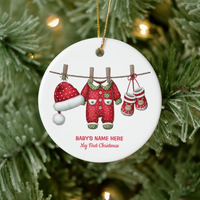 Adorno De Cerámica Watercolor Baby First Christmas Photo (Árbol)